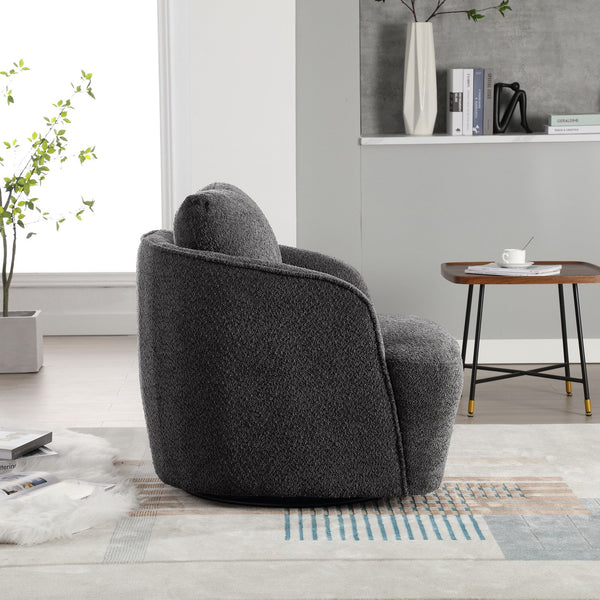 English Elm 30.3"w Boucle Barrel Swivel Chair 360 Rotation Lounge Seating for Living Room Charcoal W3188P400932