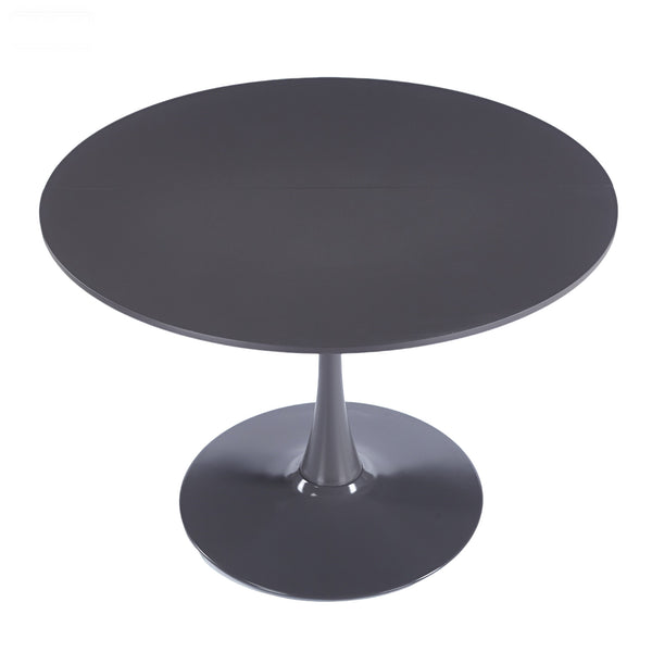 English Elm 42.1" Round Marble Look Pedestal Dining Table Mid Century Modern Seats Six Grey W234P453953