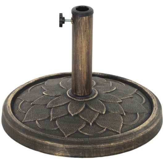English Elm Umbrella Stand Resin Concrete Base with Lotus Relief Bronze Finish for Patio Decks T3971P426487