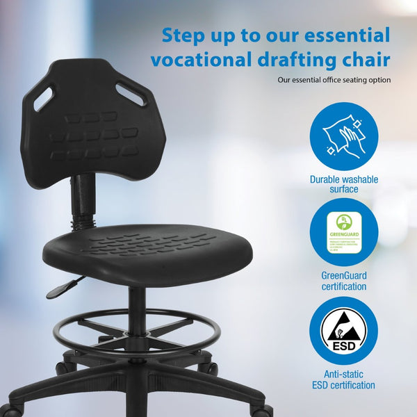 OSP Home Furnishings Vocation Drafting Chair Urethane Seat Pneumatic Height Adjustable with Footrest for Labs KH81375MX