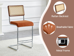 English Elm Natural Rattan Backrest Counter Stools Set of 4 with Chrome Legs and Pu Leather Seats W2920S00107