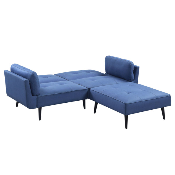 English Elm Nafisa Blue Fabric Convertible Sofa with Ottoman, Pocket Coil Seats, Button Tufted, 2 Pillows B2726S00485