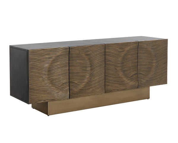Sunpan Dharkan Sideboard - Stunning Artisan Design With Grooves And Aluminum Plated Doors For Timeless Style Black Aluminum ,Iron 111817