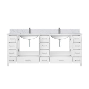 English Elm White Double Bath Vanity 84" W x 22" D with Carrara Marble Top, 14 Drawers, Soft-Close, Faucet Included B2731P259146