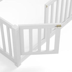 English Elm Twin Floor Bed Pine Wood Frame with Guardrails and Door for Safe Toddler Sleep W1580P417668