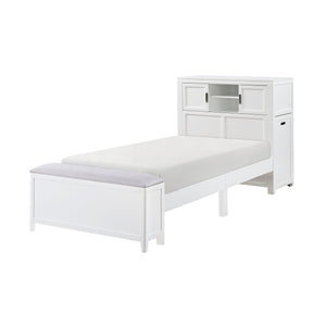 English Elm Gray Twin Platform Bed with Bookcase Headboard Hidden Desk Stool and Footboard Bench White B011S02324