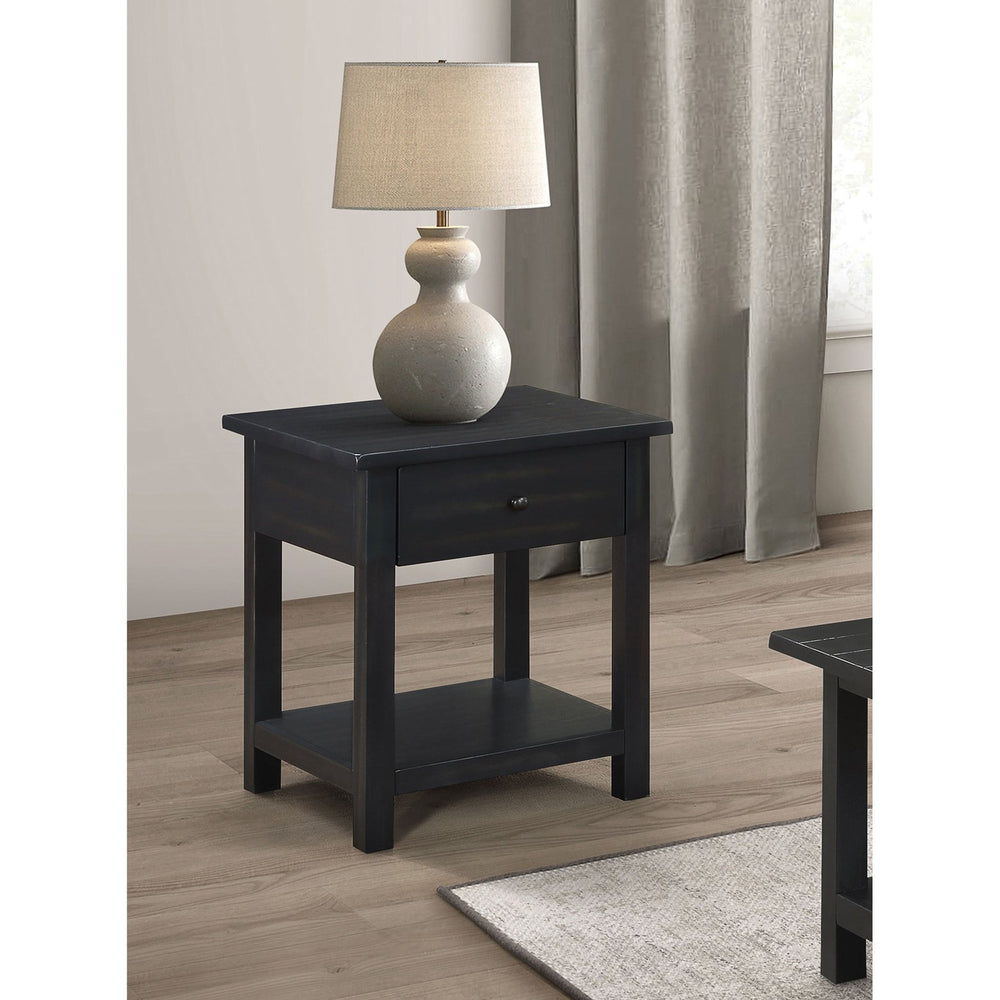 English Elm Castleton Rustic Pine End Table with Drawer and Open Shelf for Farmhouse Living B062P451650