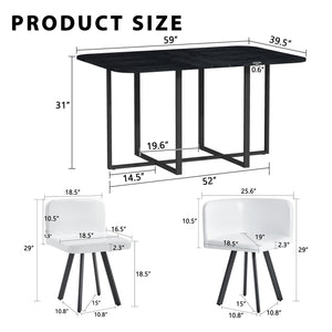 English Elm 7 Piece Modern Dining Set Black Wood Grain Table with Six Faux Leather Chairs W3875S00095