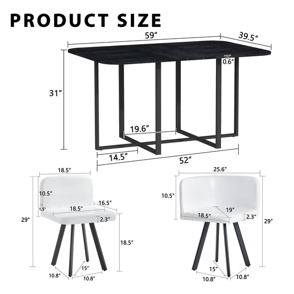 English Elm 7 Piece Modern Dining Set Black Wood Grain Table with Six Faux Leather Chairs W3875S00095