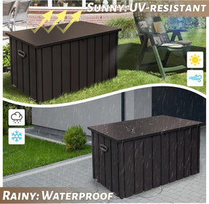 English Elm 190 Gallon Metal Deck Box Waterproof Steel Outdoor StorageBench with Lock, Wheels, Hydraulic Pistons Dark Brown W1859P404346