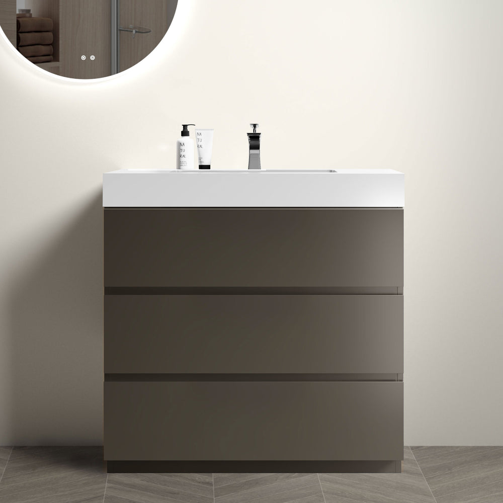 English Elm Alice 36" Gray Freestanding Bathroom Vanity With Soft-Close Drawers & Glossy White Sink Basin W1865S00015