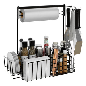 English Elm Outdoor Grill Station Caddy with Hooks Towel Holder Plate Storage for Cookouts W2181P481264
