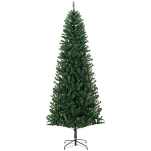 English Elm Homcom 8' Slim Fir Artificial Christmas Tree - Realistic Green Decor For Small Spaces, Easy Assembly W2225P249662