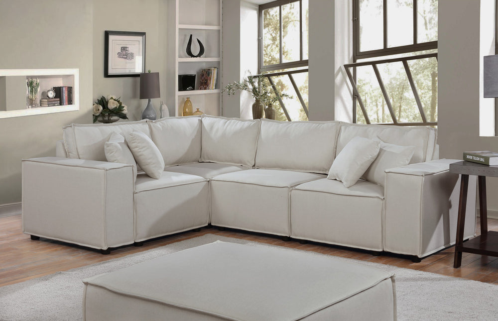 English Elm Milano Modular Sectional Sofa with Ottoman Linen Upholstery European Low Profile B2749S00077