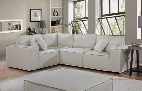 English Elm Milano Modular Sectional Sofa with Ottoman Linen Upholstery European Low Profile B2749S00077