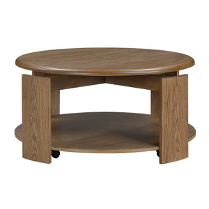 English Elm Stylish Oak Veneer 3 Piece Round Living Room Set with Swivel Top and Caster Base B011S02496