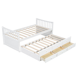 English Elm Daybed Twin Frame with Pull Out Trundle and Three Storage Drawers for Kids Rooms White LP100241AAK
