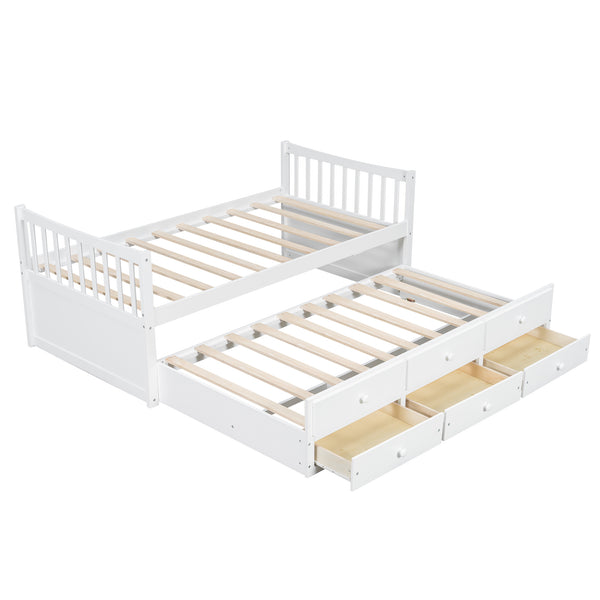 English Elm Daybed Twin Frame with Pull Out Trundle and Three Storage Drawers for Kids Rooms White LP100241AAK