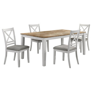 English Elm Prager Farmhouse 5-Piece Dining Set with Brown Rectangular Table, White Legs & Padded Fabric Chairs B062S01128
