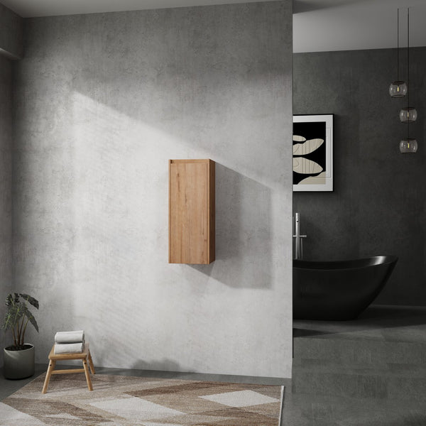 English Elm 12" Wall-Mounted Bathroom Side Cabinet with Soft-Close Hinges, Hidden Handle, Water-Resistant Finish W999P196498