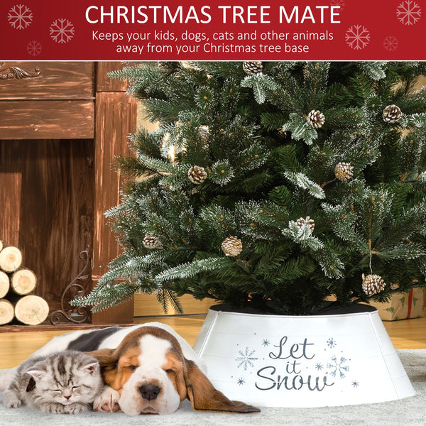 English Elm HOMCOM Steel Christmas Tree Collar Ring Skirt Cover for 7.5ft Trees, Durable Powder-Coated Guard, 26" x 9" White W2225P229115