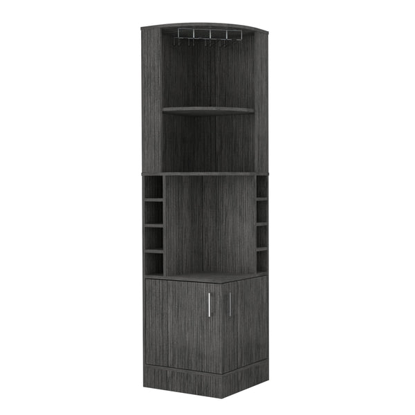English Elm Syrah Corner Bar Cabinet with 8 Bottle Cubbies, Double Doors, 2 Open Shelves & Glass Rack Gray 46.9 L x 23.6 W x 7.1 H B20091986