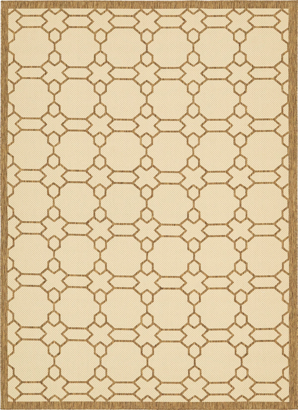 Unique Loom Outdoor Trellis Geometric Machine Made Geometric Rug Beige, Beige/Brown 8' 0" x 11' 4"