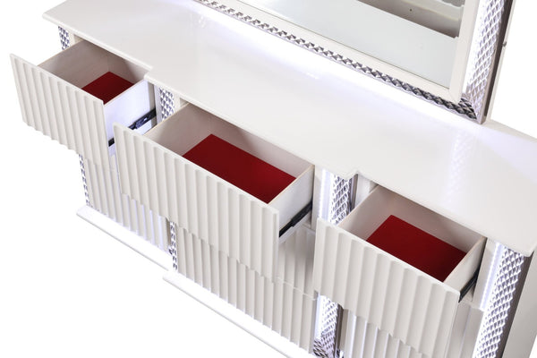 English Elm Fabio Contemporary Queen 5Pc Bedroom Set With Led Lighting, Diamond Accents & White Wood Finish P2 B009S01582-GIGA