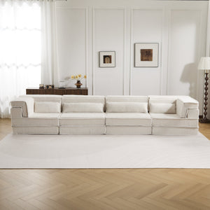 English Elm Compression Modular Sofa Bed - Soft Fleece 4-Seater, Versatile, No-Assembly, Memory Foam Comfort W3723S00031