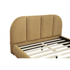 English Elm Modern/Contemporary Queen Platform Bed Upholstered in Soft Burlap Fabric, Low-Profile Plywood Frame, Sturdy Support Brown+Gold 83 L x 11 W x 11.5 H B011S01950