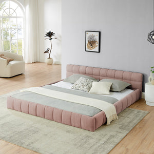 English Elm King Platform Bed Full Chenille Upholstery Low Profile Frame Modern Bedroom W487S00515