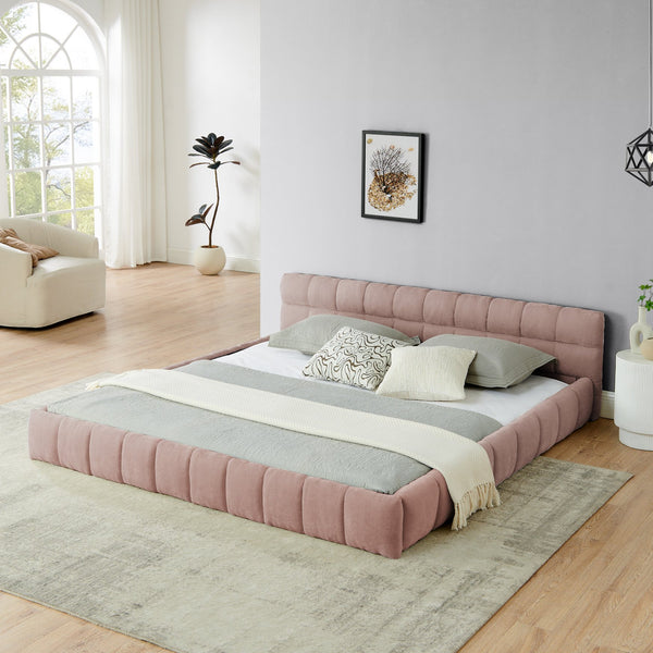 English Elm King Platform Bed Full Chenille Upholstery Low Profile Frame Modern Bedroom W487S00515