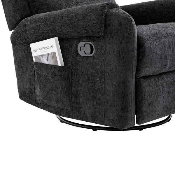 English Elm Manual Recliner Swivel Rocker Massage Chair Chenille Nursery and Living Room Seat Black N763P347287B