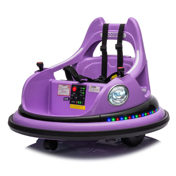 English Elm 12v Kids Ride on Bumper Car with 360 Spin Led Lights Bluetooth and Parental Remote Purple W1578P198507