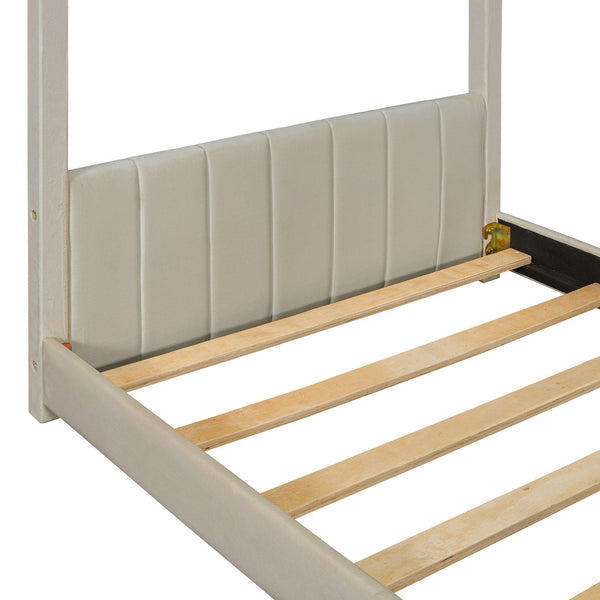 English Elm Twin House Bed Velvet Upholstered Peaked Roof Frame for a Cozy Kids Bedroom LP100125AAA