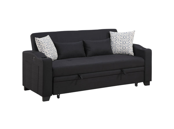 English Elm Bennett Convertible Fabric Sleeper Loveseat with Usb Port Cupholders and Storage Pocket B061S00845