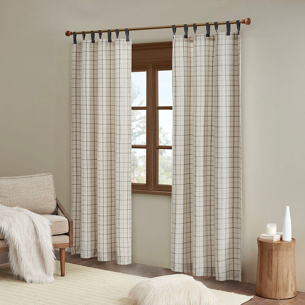English Elm Plaid Faux Leather Tab Top Curtain Panel with Fleece Lining for Cozy Rustic Privacy and Insulation Multicolor 11.81 L x 10.04 W x 3.99 H B03598253
