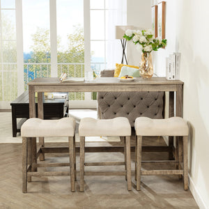 English Elm 4-Piece Bar Table Set With Power Outlet & 3 Padded Stools - Stylish Dining & Work Solution For Small Spaces W1998P193826