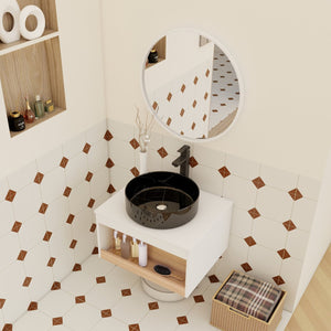 English Elm 24" Floating Bathroom Vanity Open Shelf Ceramic Vessel Sink Modern White Wood Finish W3450S00055