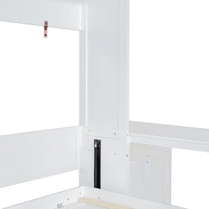 English Elm Queen Murphy Bed with Fold Down Desk Hydraulic Lift Storage Cabinets White N820S10034K-1