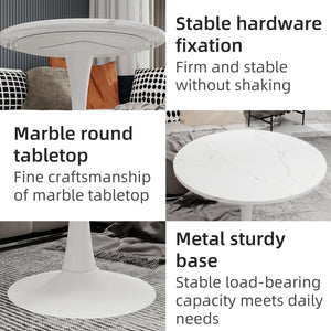 English Elm Marble-Top Round Side Table With Sleek Pedestal Base - Modern Minimalist Accent For Any Space W1935P353217