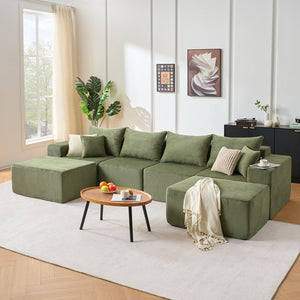 English Elm 6-piece U-shaped Modular Sectional with Chaise Soft Corduroy Family Lounge Sofa W3163S00106