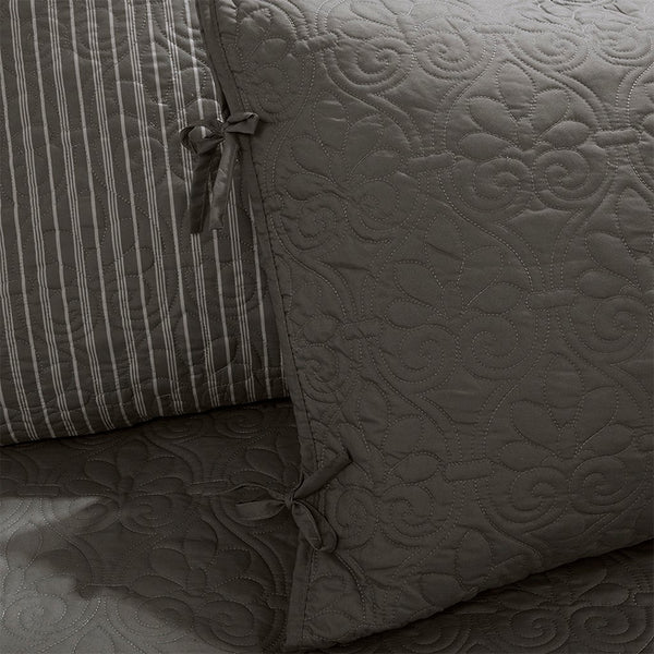 English Elm 6 Piece Reversible Daybed Cover Set Dark Grey Twin with Antimicrobial Protection, Quilted Cottage Style, 6pc B03597552