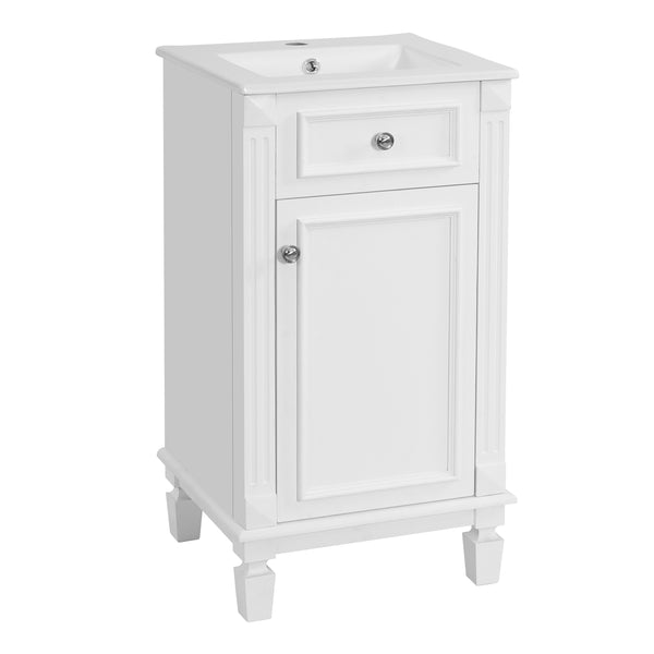 English Elm 18-inch French Country Freestanding Bathroom Vanity Rubberwood Cabinet with Ceramic Sink White N710P371187K