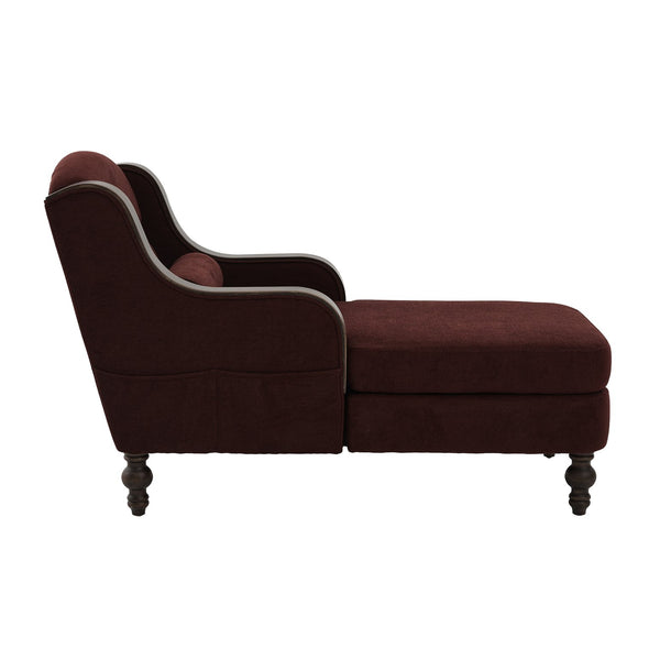 English Elm UNITED Oversized Chaise Lounge Sofa Bed with Solid Wood Arms, High-Resilience Foam, 800lb Capacity and Storage Pockets WINE RED W1568S00210