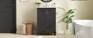 English Elm 24'' French Style Bathroom Vanity with Ceramic Sink Soft Close Cabinet and Drawer Black N710P411227B