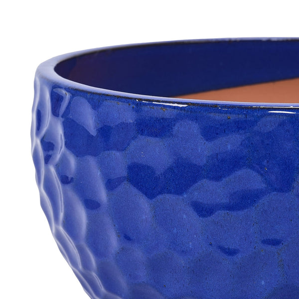 English Elm 3 Pieces Ceramic Planter Pot Set - Artisan Antique Blue Flowerpots For Indoor And Outdoor Spaces W3273P321523