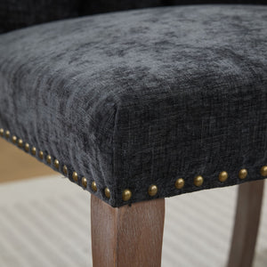 English Elm Upholstered Chenille Tufted Dining Chairs Set of 2 with Curved Wood Legs Club Style Black W1143P457781