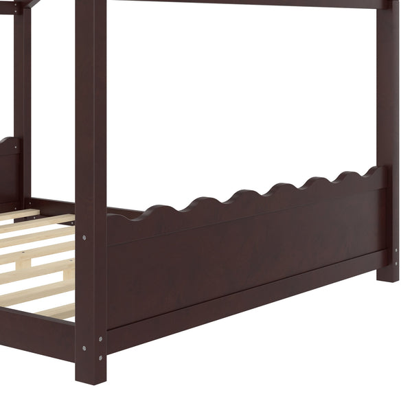 English Elm Queen House Frame Floor Bed Solid Pine Montessori Low Profile Kids Bedroom Espresso W1580P387850