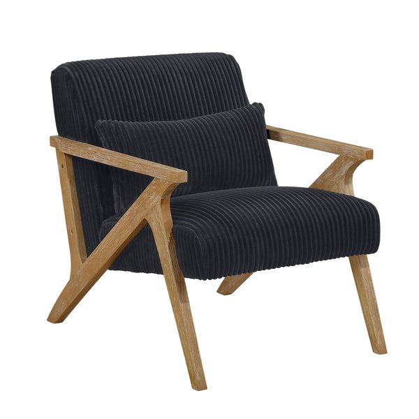 English Elm Upholstered Corduroy Accent Chair with Lumbar Pillow Rubberwood Frame Modern Sitting Room Black B011P455640